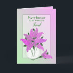 Cartão Birthday, Friend, Lilacs in a Vase<br><div class="desc">Beautiful and charming greeting with lilacs in a round vase with pink/green gradient backgrounds make this a winner for
giving to that special someone. Other categories available,  i.e. thank you,  thinking of you,  birthdays etc.</div>