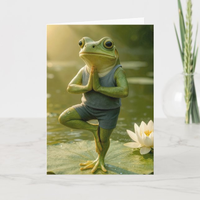 Cartão Birthday Frog In a Yoga Tree Pose (Frente)