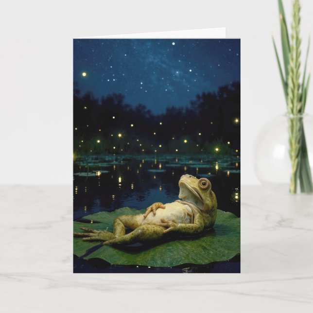Cartão Birthday Frog Staring at Stars and Fireflies (Frente)