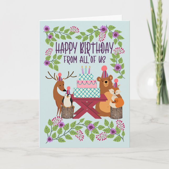 Cartão Birthday From All Woodland Animals (Frente)