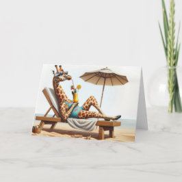 Cartão Birthday Giraffe Bebendo a Beach Coctail