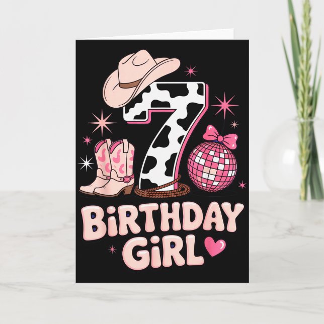 Cartão Birthday Girl 7 Cowgirl Party Outfit Fun Disco The (Frente)