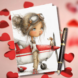 Cartão Birthday Girl Pilot Co-pilot dog & Cessna Airplane
