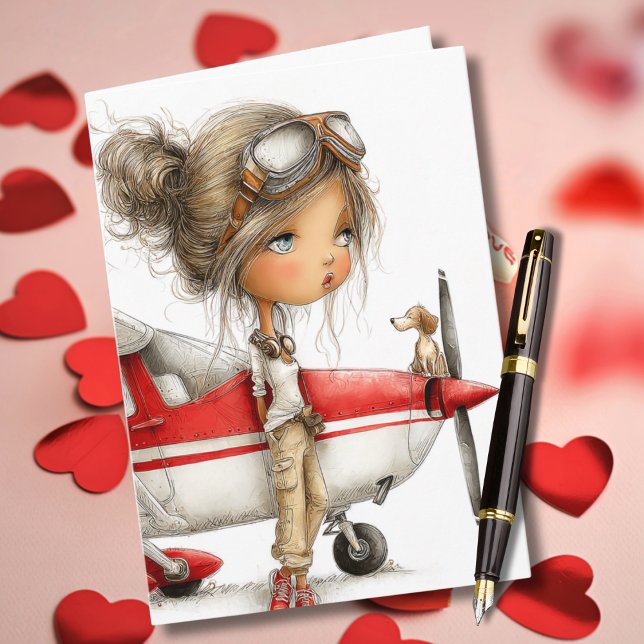 Cartão Birthday Girl Pilot Co-pilot dog & Cessna Airplane (Criador carregado)