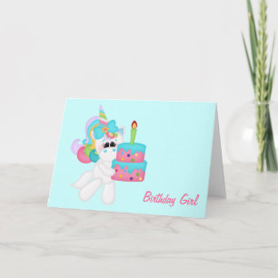 Cartão Birthday Girl Unicorn (personalizável)