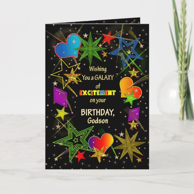 Cartão Birthday, GODSON, Abstract Galaxy, Colorful (Frente)