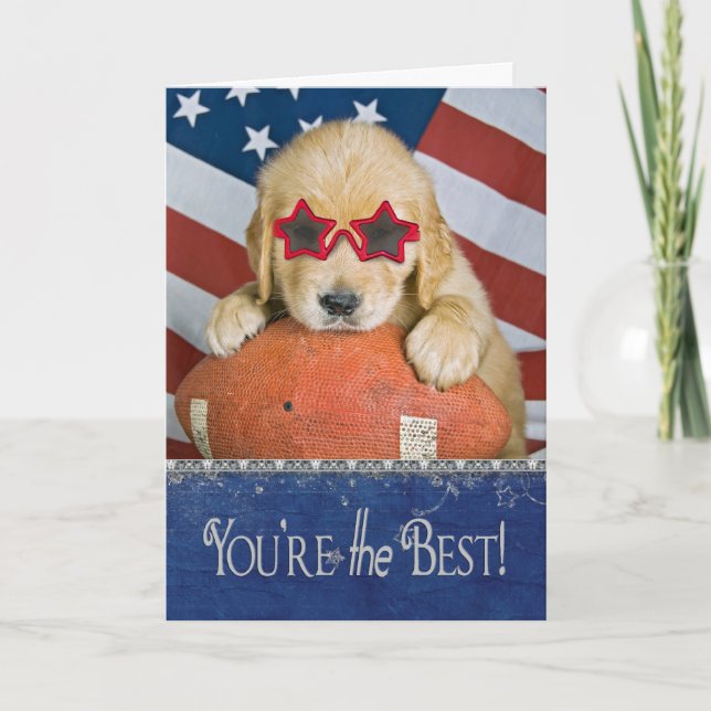 Cartão birthday golden retriever on football (Frente)