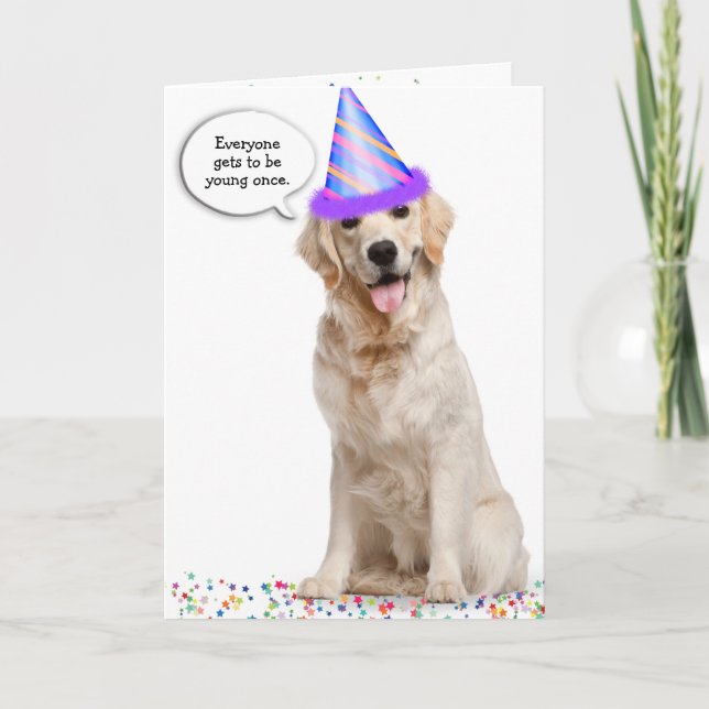 Cartão Birthday Golden Retriever on Stars (Frente)