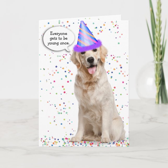 Cartão Birthday Golden Retriever on Stars Card (Frente)