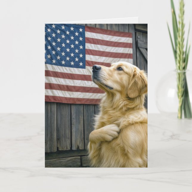 Cartão Birthday Golden Retriever With Flag (Frente)