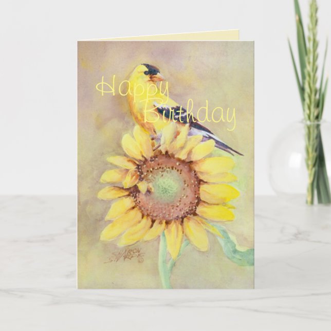 Cartão BIRTHDAY GOLDFINCH AND SUNFLOWER  by SHARON SHARPE (Frente)