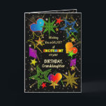 Cartão Birthday, GRANDDAUGHTER, Abstract Galaxy, Colorful<br><div class="desc">Fun and very bright Birthday greeting in colorful vivid colors.   Abstract galaxy and/or universe filled with stars,  shooting stars and even hearts.  See same image in other categories and products.</div>