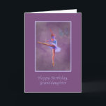 Cartão Birthday, Granddaughter, Ballerina in Arabesque<br><div class="desc">A little ballerina in a colorful costume of blue and light purple strikes an arabesque position on this birthday card for a granddaughter. The background is various muted shades of purple and the card has a wide purple border. A colorful butterfly hovers in the top right of the image. The...</div>