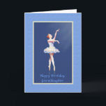 Cartão Birthday, Granddaughter, Ballerina On Pointe<br><div class="desc">A ballerina in her blue, white, and pink costume holds a perfect on pointe position in this ballet themed image made for wishing a granddaughter a happy birthday. A spotlight shines on the ballerina's face and a she wears a tiara in her red hair. The background is a dark blue...</div>