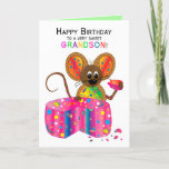 Cartão Birthday, Grandson, Mouse, Kaleidoscope Collection<br><div class="desc">See many other designs in this bright Kaleidoscope Collection.  See under MY COLLECTIONS - KALEIDOSCOPE COLLECTION</div>