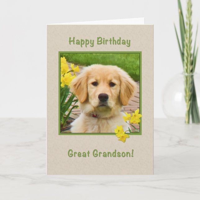 Cartão Birthday, Great Grandson, Golden Retriever Dog (Frente)