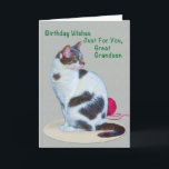 Cartão Birthday, Great Grandson, Green-Eyed Cat Card<br><div class="desc">A green-eyed cat and a ball of red yarn help you celebrate the birthday of someone special. Feel free to change the inside verse to suit your needs.</div>