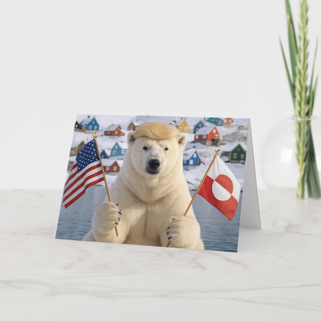 Cartão Birthday Greenland Polar Bear With Trump Hairstyle (Frente)
