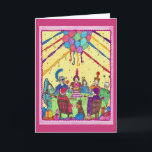 Cartão Birthday Greeting Card, costumes, dog, cake, party<br><div class="desc">"Birthday Bash - Julie celebrates her birthday surrounded by friends, family and pets, all decked out in festive costumes." Singer, Actress, Writer, Producer and self-taught artist, Leslie Hyland Rodgers shares her line of whimsical Reminiscence Art. With childlike glee, each piece tells a story, capturing a single moment in time that...</div>