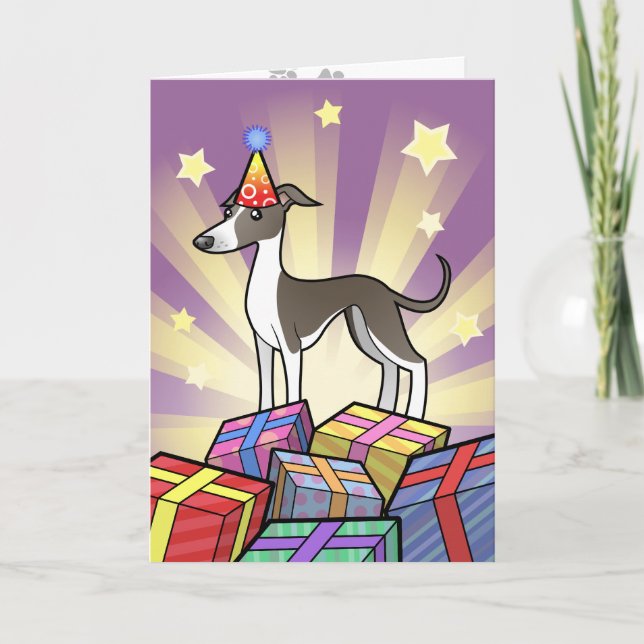 Cartão Birthday Greyhound / Whippet / Italian Greyhound (Frente)
