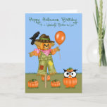 Cartão Birthday Halloween Brother-in-Law Greeting Cards<br><div class="desc">Wish your Brother-in-Law a Happy Halloween Birthday with an adorable owl standing in a pumpkin patch next to a cute scarecrow holding an orange balloon with a crow perched. Design by Laurie Schneider/Elements by Digital Design by Elena/Nini Scrap</div>