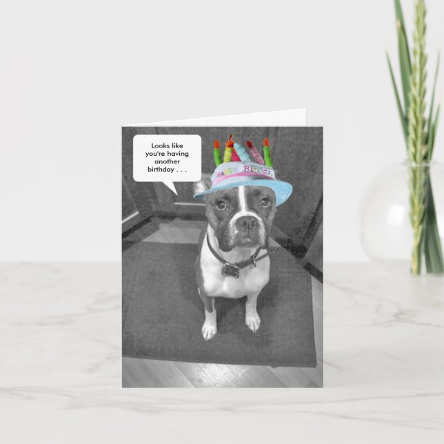 Cartão Birthday Hat Brindle Boxer (Frente)
