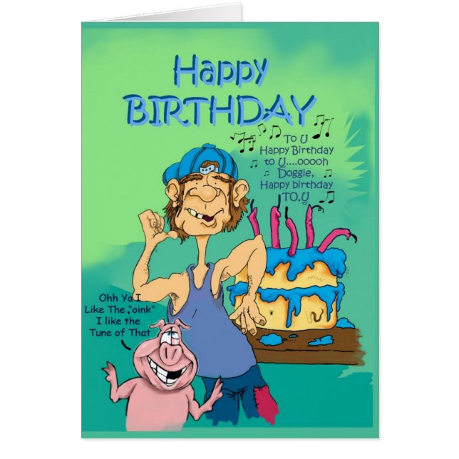 Cartão Birthday hillbillie n porco com música (Frente)
