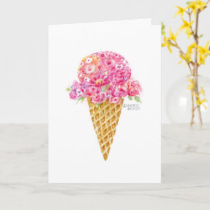 Cartão Birthday Ice Cream Cone Flowers Greeting Card