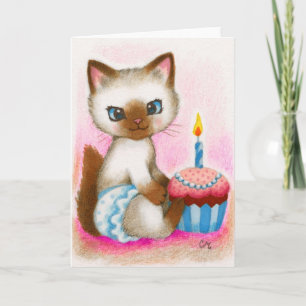 Cartão Birthday Kitten - Cute Cat Art