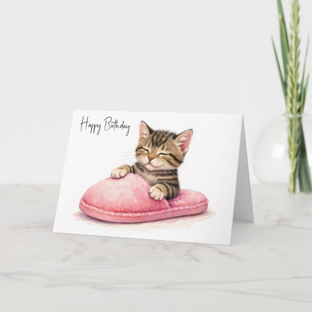 Cartão Birthday Kitten Sleeping in a Pink Slipper (Frente)