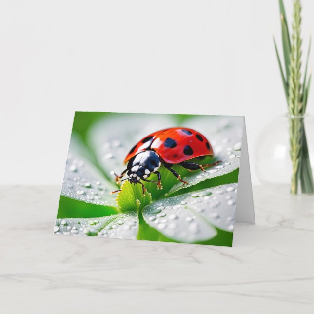 Cartão Birthday Ladybug Em 4 Folhas De Folha (Frente)
