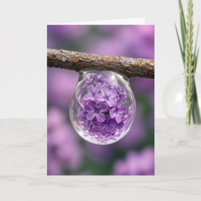 Cartão Birthday Lilac Blossom Reflected in Raindrop (Frente)