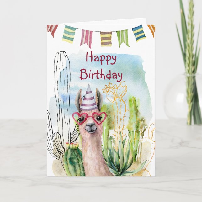 Cartão Birthday Llama (Frente)