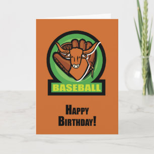 Cartão Birthday Longhorn Baseball Orange e Black
