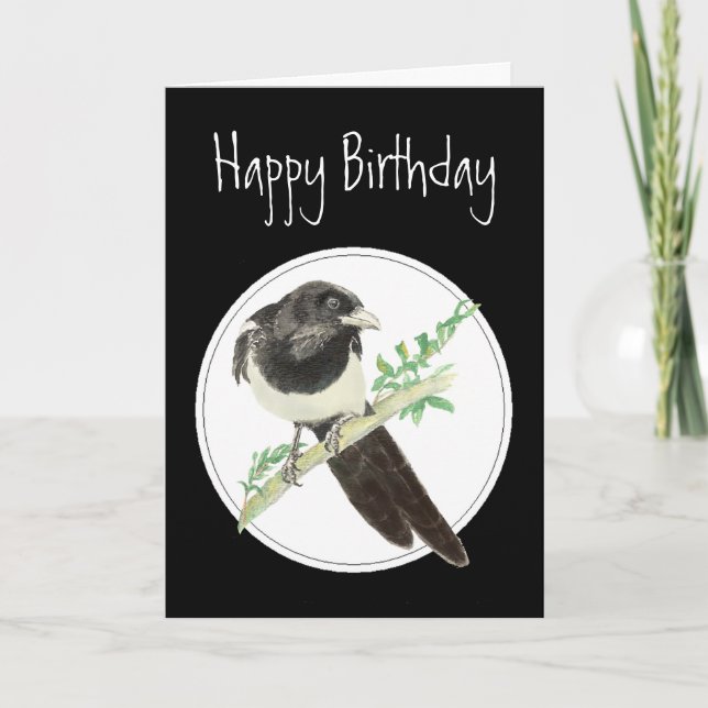 Cartão Birthday Magpie, Watercolor Bird Collection, (Frente)