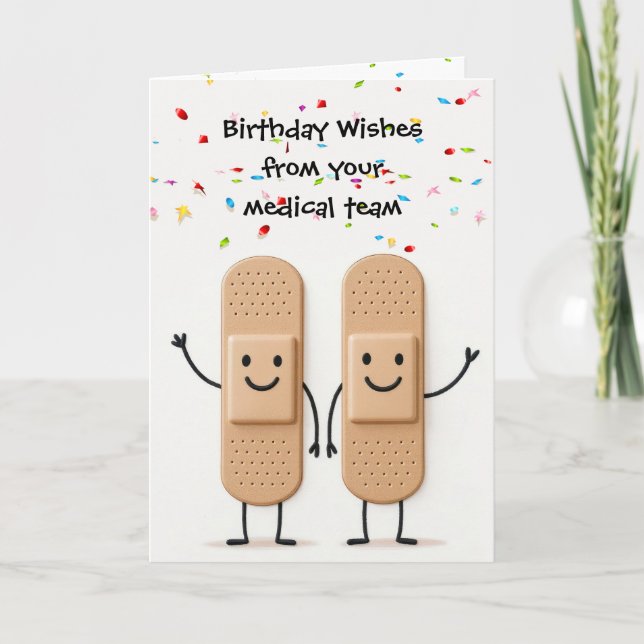 Cartão Birthday Medical Bandage Stick Figure People (Frente)