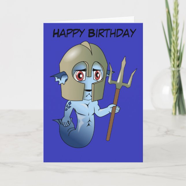 Cartão Birthday Merman Neptune's Warrior (Frente)