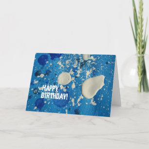 Cartão Birthday Mixed Media Blue and White Abstrato