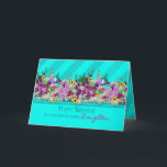 Cartão Birthday MY Daughter, Garden Flowers, Aqua Stripe<br><div class="desc">Charming greeting with a collection of fresh cut garden flowers incorporated into the design digitally for a more realistic effect.  See same or similar type cards under MY COLLECTIONS,   Fresh-cut Garden Flowers</div>