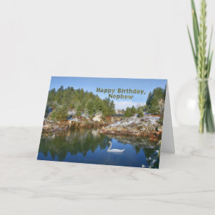 Cartão Birthday, Nephew, Mountain Lake, Swan, Card