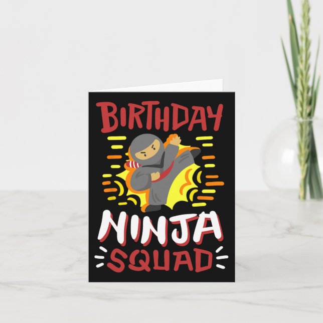 Cartão Birthday Ninja Squad Karate Girls Garotas Crianças (Frente)