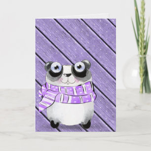 Cartão birthday panda bear on purple wood