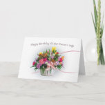 Cartão Birthday, Pastor's Wife, Flowers in a Basket<br><div class="desc">This colorful bouquet of flowers with swirling pink ribbons is the cover for this birthday card for a pastor or minister's wife.    Customize the card by changing the inside verse to suit your needs.</div>