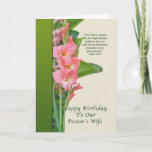 Cartão Birthday, Pastor's Wife, Pink Gladiolus<br><div class="desc">These pink gladiolus are a perfect way to say “happy birthday”  to a special pastor or minister's wife.  Feel free to change the inside of the card to suit your needs.</div>