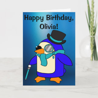 Cartão Birthday Penguin Frosty Blue Personable Card