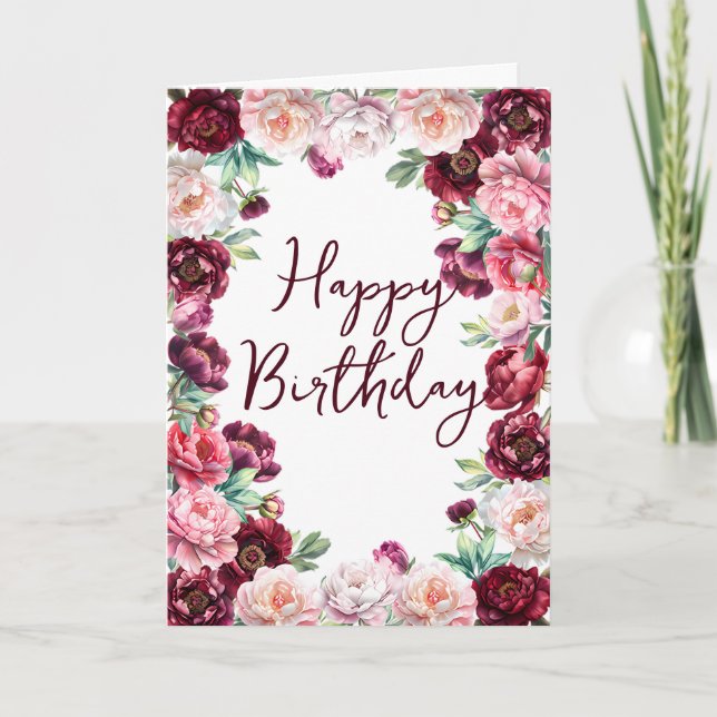 Cartão Birthday Peony Watercolor Floral (Frente)