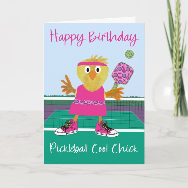 Cartão Birthday Pickleball Cool Chick (Frente)