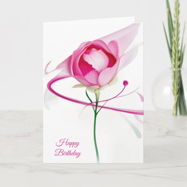 Cartão Birthday Pink Peony Bud Abstrato (Frente)
