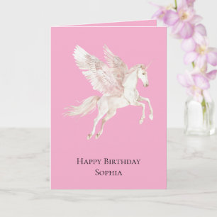Cartão Birthday Pink Unicorn Pegasus
