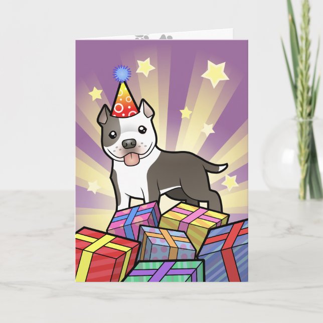 Cartão Birthday Pitbull / American Staffordshire Terrier (Frente)